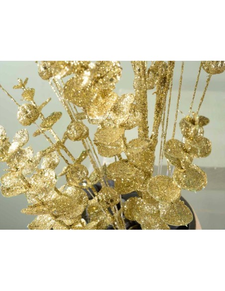 Ramo Foglie e Bacche Glitter Oro - 75cm