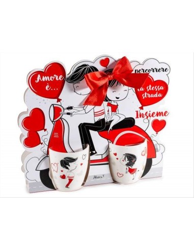 Set 2 Tazzine Coppia Innamorati 70 ml in Porcellana