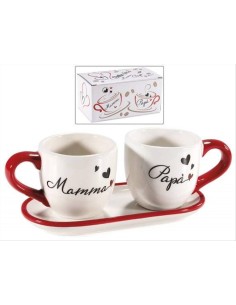 Set 2 Tazzine Caffè Mamma e Papà con Piattino