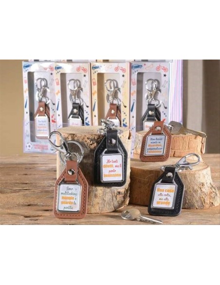 Portachiavi in ecopelle con frasi divertenti - 4 varianti (1pz)
