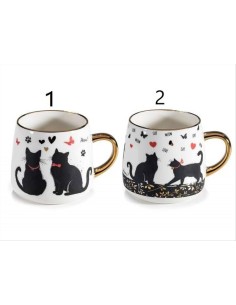 Tazza in Ceramica Gatti 380 ml con Dettagli Dorati