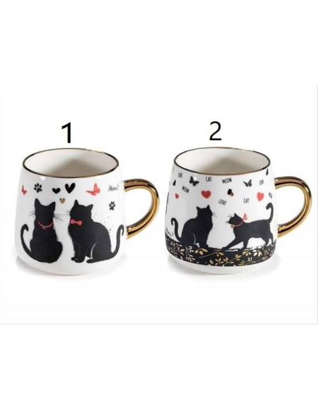 Tazza in Ceramica Gatti 380 ml con Dettagli Dorati