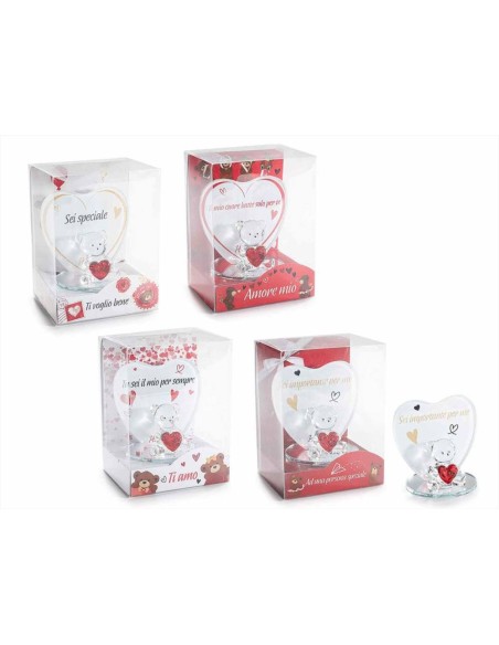 Cuore con Orsetto e Dedica in Vetro Decorativo