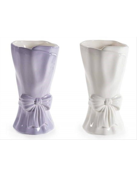 Vaso portafiori colorato con fiocco H21cm - 2 colori (1pz)