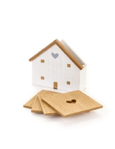 Casetta porta sottobicchieri con cuoricino 14,5x15,5cm | Diamante Rosa