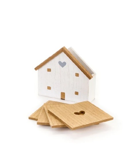 Casetta porta sottobicchieri con cuoricino 14,5x15,5cm | Diamante Rosa