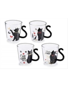 Tazza in vetro 220ml Gatti con manico a coda - 4 varianti (1pz)
