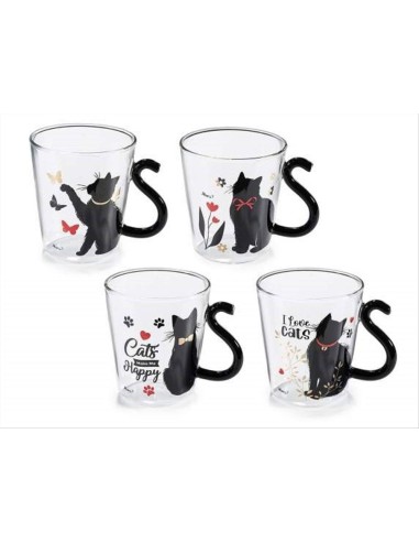 Tazza in vetro 220ml Gatti con manico a coda - 4 varianti (1pz)