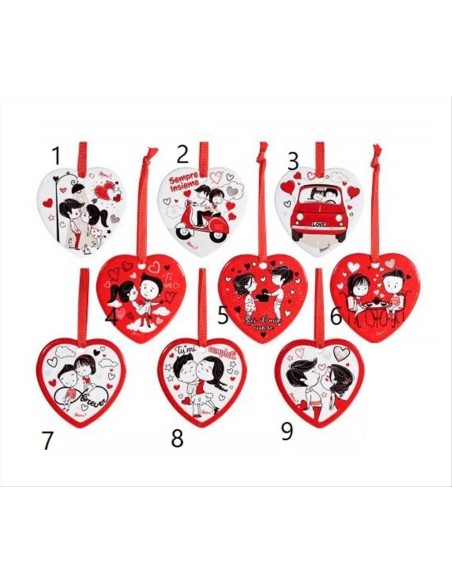 Cuore in ceramica Coppia Innamorati H6,5cm - 9 varianti (1pz)
