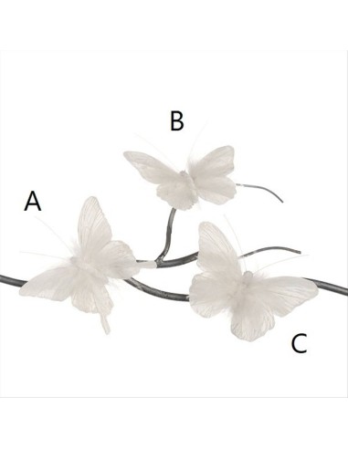 GOODWILL Farfalla con clip piume bianche 11cm 3 varianti 