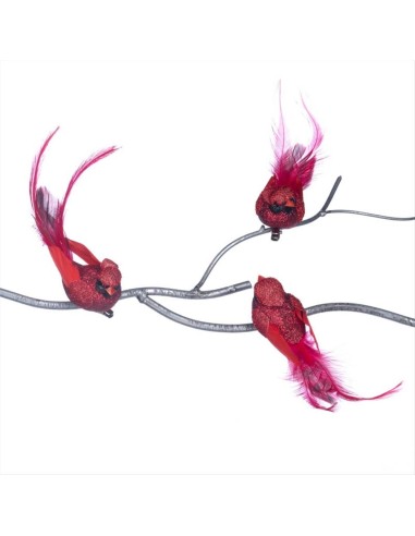 Uccellino con Clip Piume Rosso Burgundy h14cm – Decorazione Natalizia 