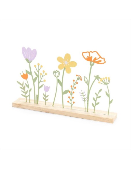 Fiori in Metallo con Base in Legno 30x19 cm