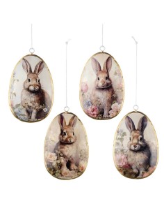 Uovo in latta con Coniglietto Pasquale dipinto H10cm - 4 fantasie (1pz