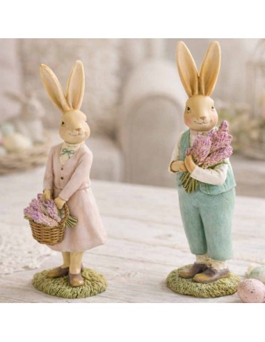 Coniglietto con lavanda in resina H23,5cm - Lei o lui (1pz)