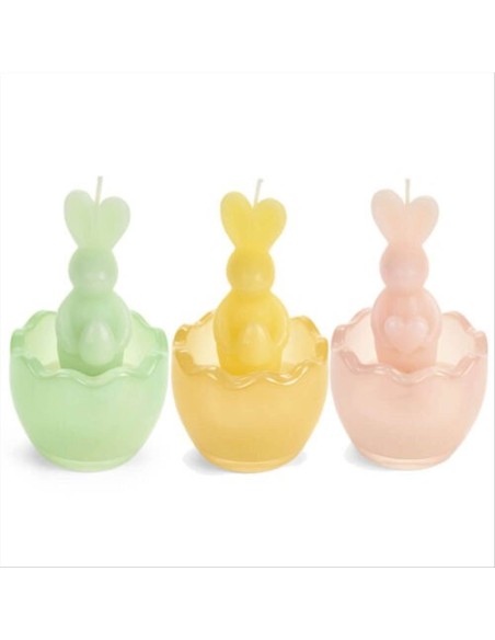 Candela Coniglio con mezzo uovo in vetro H11cm - 3 colori (1pz)