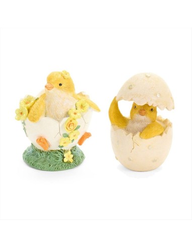 Pulcino con uovo in resina H8cm - 2 varianti (1pz)