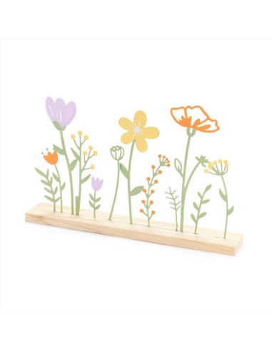 Fiori in Metallo con Base in Legno 30x19 cm