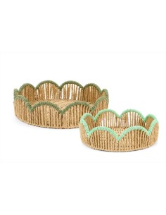 Cesto in rattan rettangolare bordo verde - 2 formati (1pz)