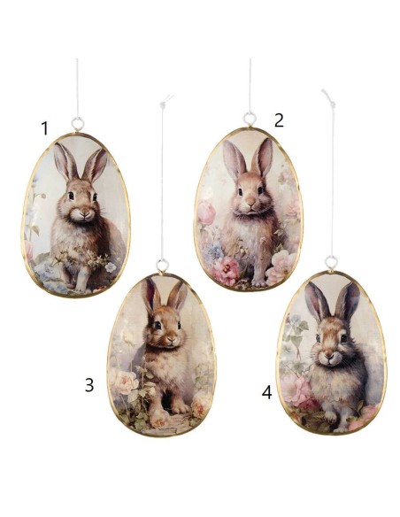 Uovo in latta con Coniglietto Pasquale dipinto H10cm - 4 fantasie (1pz