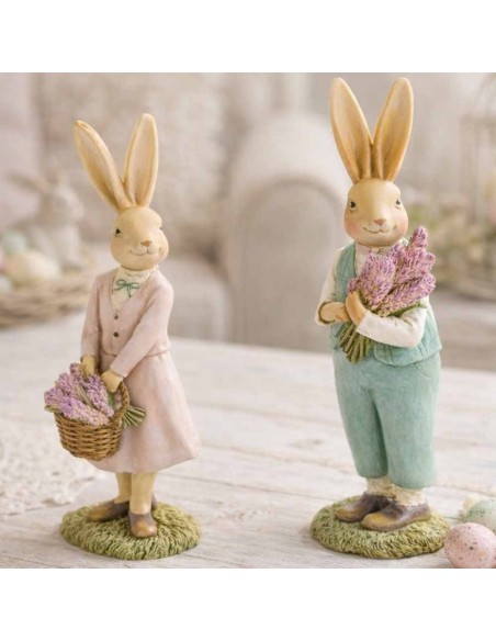 Coniglietto con lavanda in resina H23,5cm - Lei o lui (1pz)