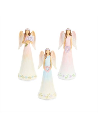 Angelo con fiori in resina H21,5cm - 3 colori (1pz)