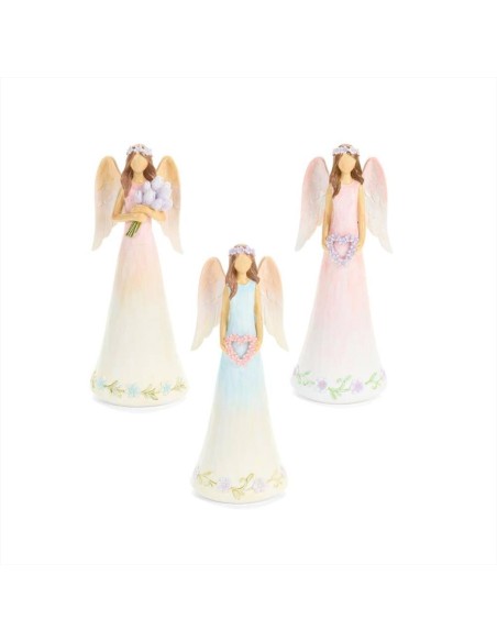 Angelo con fiori in resina H21,5cm - 3 colori (1pz)