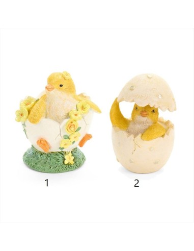 Pulcino con uovo in resina H8cm - 2 varianti (1pz)