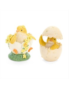 Pulcino con uovo in resina H8cm - 2 varianti (1pz) 2