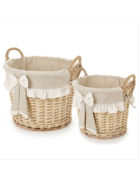 Cesto in Vimini Tondo con Manici e Balze - 2 Formati (1pz) con Fiocco 