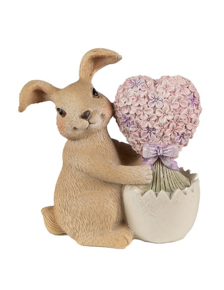 Coniglietto con fiori a cuore 11x6x12cm | Diamante Rosa