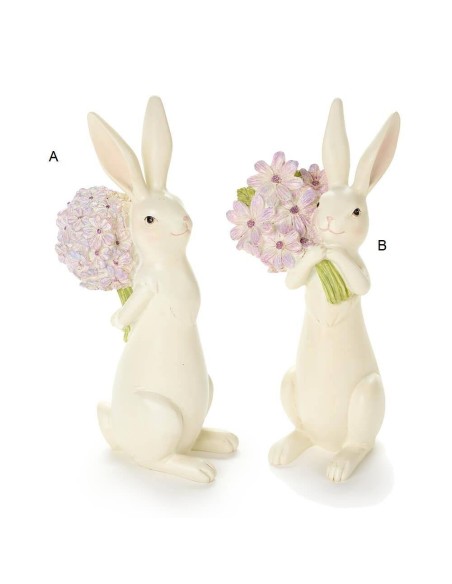 Coniglio in resina h27cm con bouquet di fiori 2 varianti per la Tua Ca
