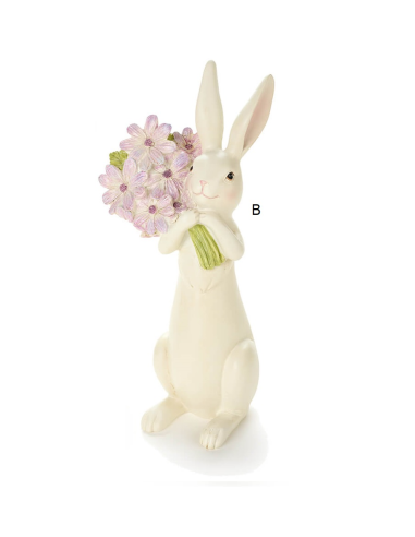 Coniglio in resina h27cm con bouquet di fiori 2 varianti per la Tua Ca