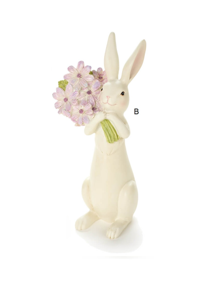 Coniglio in resina h27cm con bouquet di fiori 2 varianti per la Tua Ca