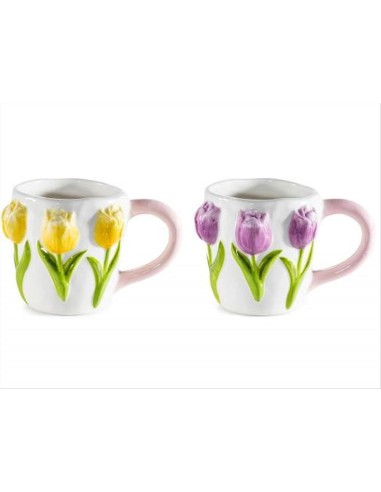 Tazza in Ceramica 350ml con Tulipani a Rilievo 2 Colori
