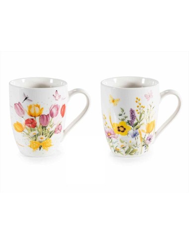 Tazza Floreale con Scatola in Latta - Fiori Campestri o Tulipano 300ml