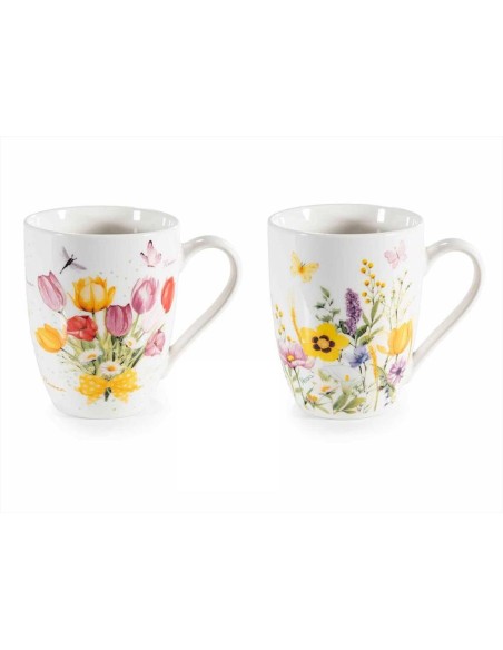 Tazza Floreale con Scatola in Latta - Fiori Campestri o Tulipano 300ml