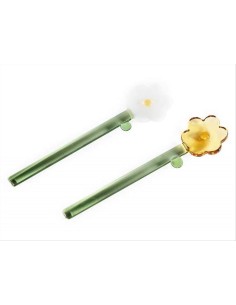 Cucchiaino in Vetro Fiore 15 cm - 2 Colori Bianco o Giallo