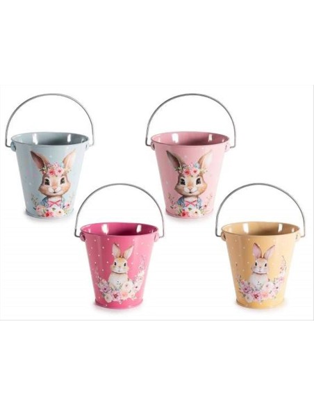 Secchiello Pasquale Coniglietto e Fiori 11 cm 4 Colori