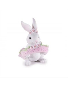 Coniglio con Scritta Buona Pasqua in Resina - Decorazione Primaverile