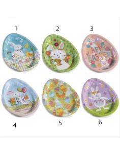 Piatto a forma di uovo con decori pasquali H26cm - 6 varianti (1pz) 🐰