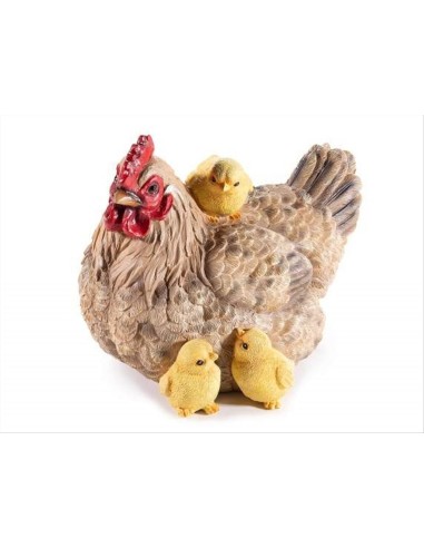 Gallina con pulcini in resina H20,5cm | Decorazione per la casa
