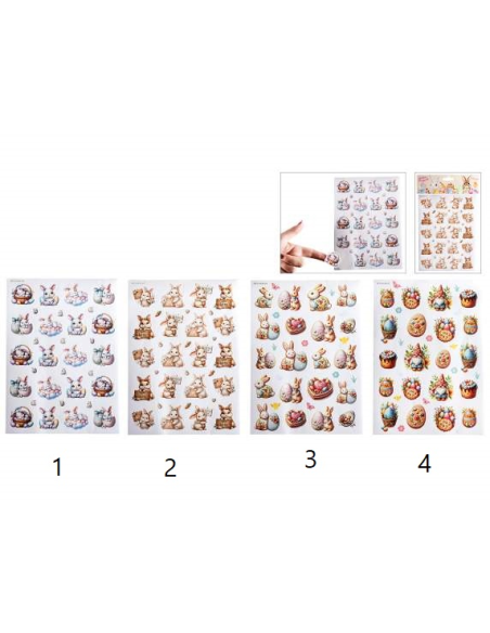 Adesivi Pasquali Colorati 40 Stickers 4 Fantasie