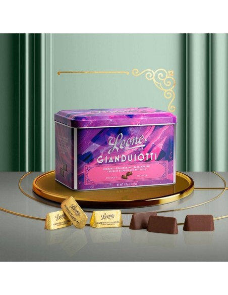 Latta Regalo con Gianduiotti Leone 150g – Gianduia di Nocciole Vegan E