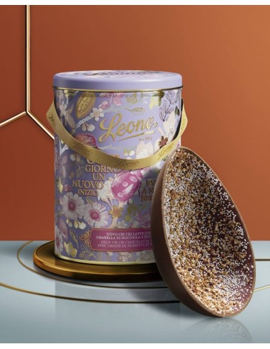 Uovo Cri Cri Latte 40% con Nocciole Leone 350g Latta Giardino Segreto 