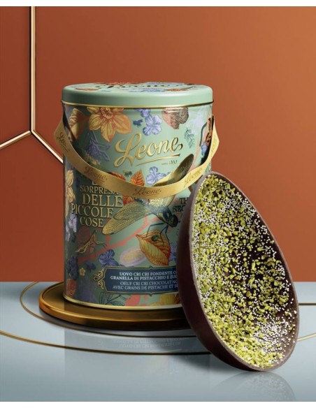 Uovo Giardino Segreto Cri Cri Fondente 70% con granella di Pistacchio Leone - Latta 350 gr