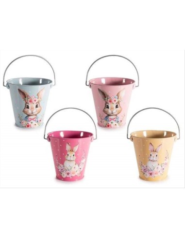 Secchiello Pasquale Coniglietto e Fiori 11 cm 4 Colori