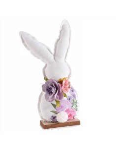 Decorazione coniglio in stoffa con base in legno 