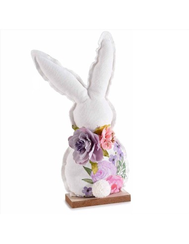 Decorazione coniglio in stoffa con base in legno 