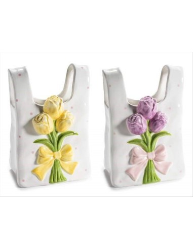 Vaso portafiori a forma di borsetta H20,5cm - 2 colori (1pz)