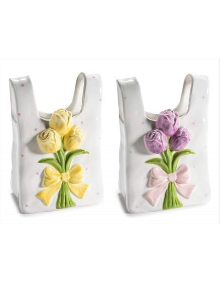 Vaso portafiori a forma di borsetta H20,5cm - 2 colori (1pz)